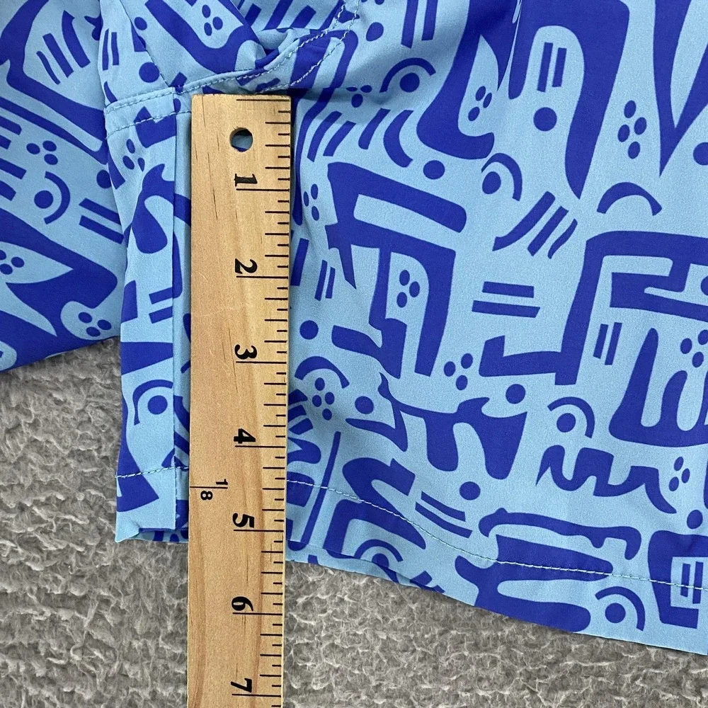 Bearbottom Swim Shorts Mens Small Blue Abstract‎ Print 5.5 Inseam Lined Trunks